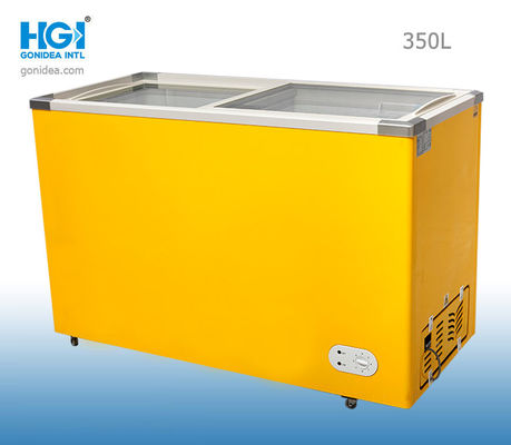 Le congélateur profond 60HZ de porte en verre de glissement de congélateur de coffre de 350 litres a pré enduit Alu blanc